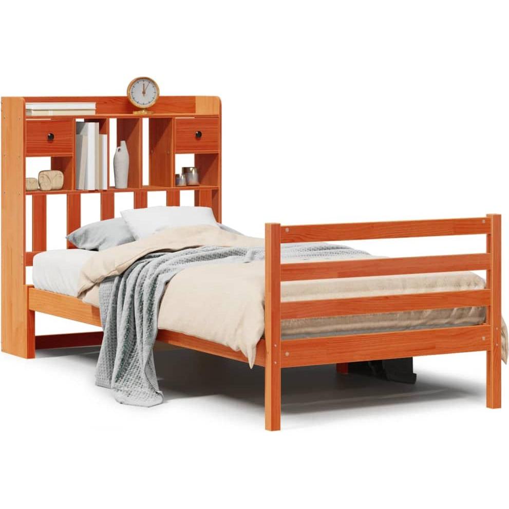 VidaXL, Bett, Massivholzbett Holzbett Bett Einzelbett mit Regal ohne Matratze 90x200cm (90 x 200 cm)