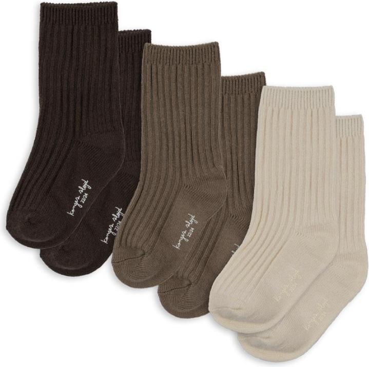 Konges Slojd 3Pack Gerippte Socken SandHazelShitake