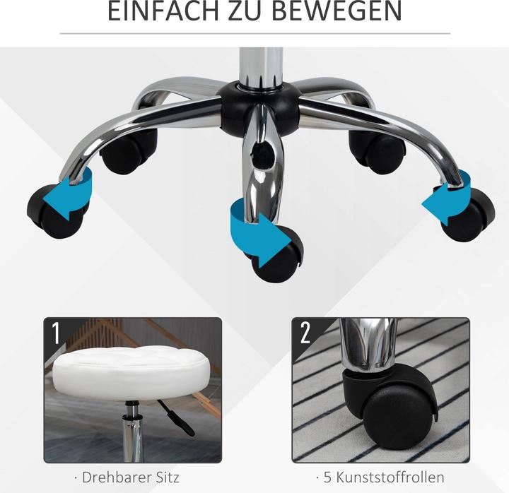 Produktbild Homcom Rollhocker Kunstleder, Stahl Weiss