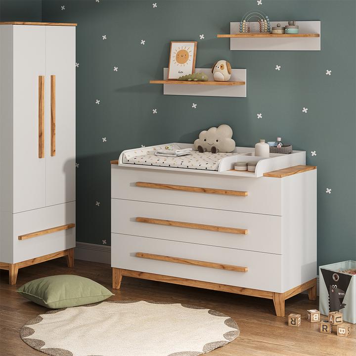 Produktbild VitaliSpa Wickelkommode Malia, Weiss/Artisan, 133.2 x 98 cm mit 3 Schubladen