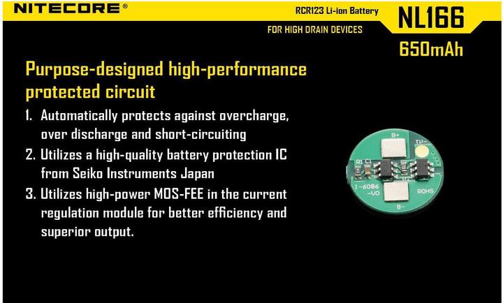 Actual product image Nitecore Li-Ion battery type 16340 - NL166