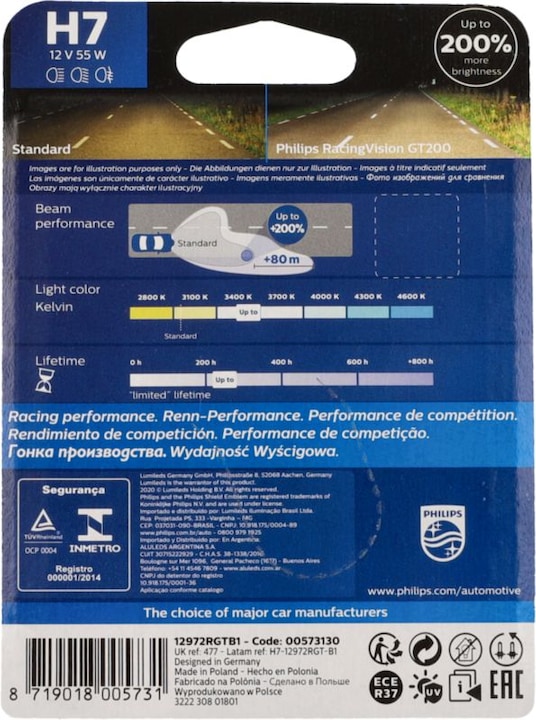 Image du produit Philips Lampe de phare halogène H7 Racing GT200 (H7)