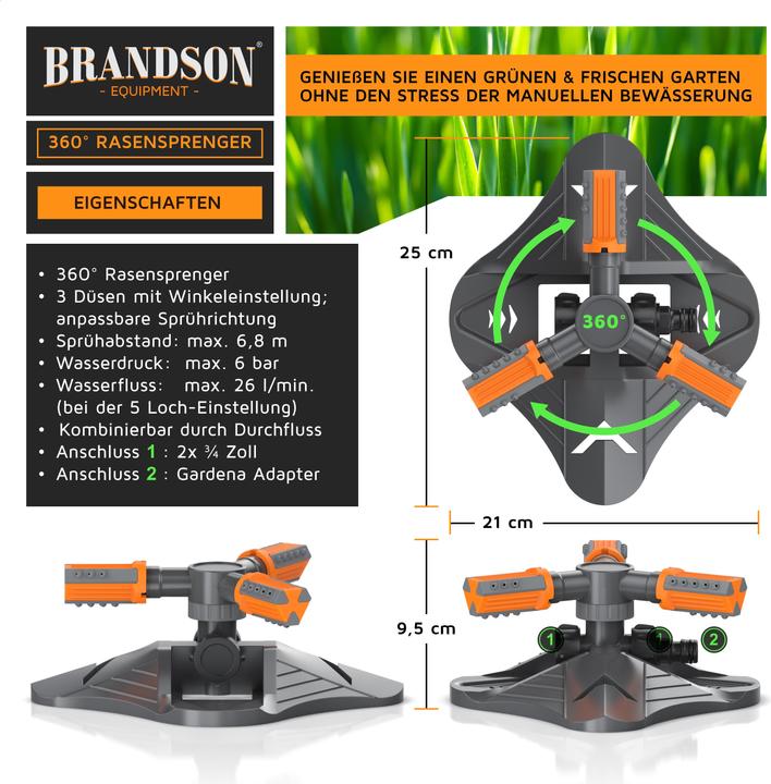 Image du produit Brandson Arroseur circulaire, arroseur 360°, 3 bras, arroseur de jardin, système d'arrosage, compatible (Arroseur circulaire)