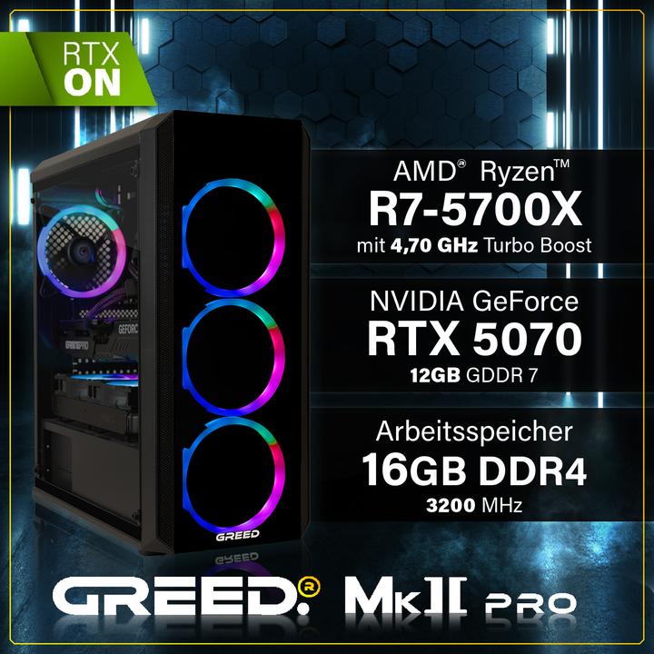Produktbild Greed MK2 AMD PRO - Gaming PC - RTX 5070 (1000 GB, 16 GB, AMD Ryzen 7 5700X, GeForce RTX 5070)