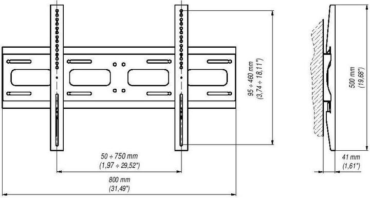Image du produit edbak Monitorius 42"-55" support mural fixe. Capacité de poids 80 kg. (Mur, 60", 80 kg)