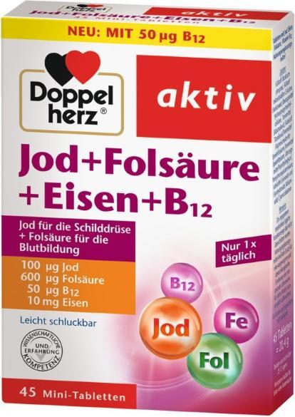 Produktbild Queisser Pharma DOPPELHERZ JOD+FOL+EIS+B12 (45 Stk., Tabletten, 20.40 g)