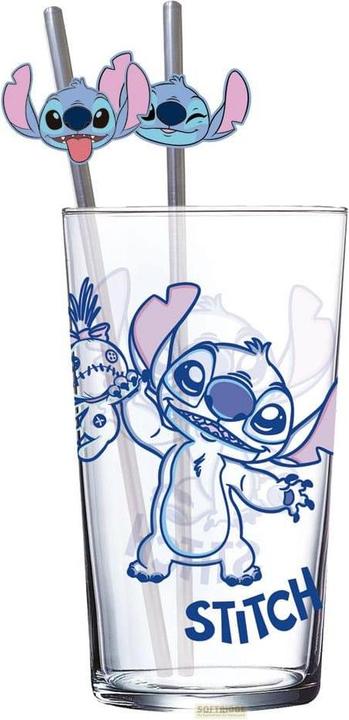 Stor Lilo & Stitch Glas Tumbler mit Trinkhalmen Stitch 485 ml (0.49 l)