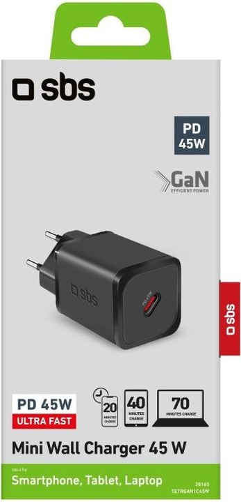 Immagine prodotto SBS Caricabatterie GaN USB-C PD 45W nero (45 W)