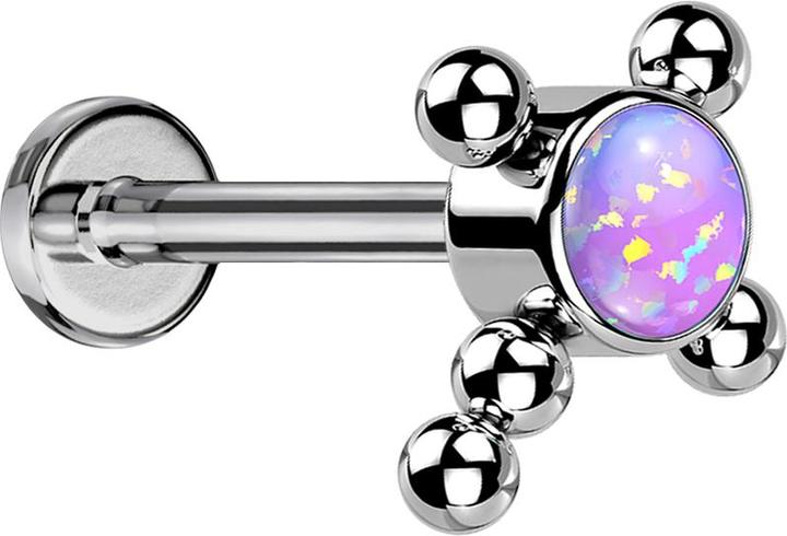 Produktbild Star Piercing Micro Threadless Labret silber Kreuz Kugeln Opal violett (ohne Messing, Titan)
