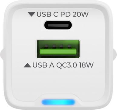 Image du produit prio Chargeur GaN Power 20W PD (USB C) + QC 3.0 (USB A) blanc (20 W, 2 ports)