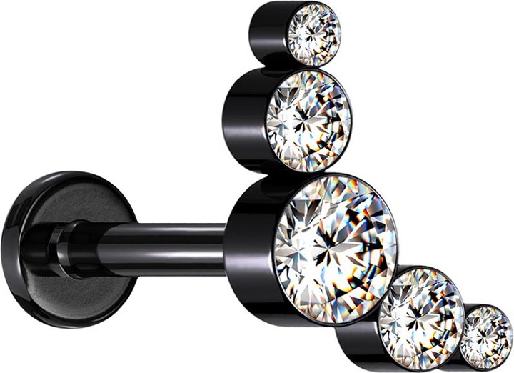 Produktbild Star Piercing Micro Labret Innengewinde schwarz fünf Kristalle silber (ohne Messing, Chirurgenstahl 316L)