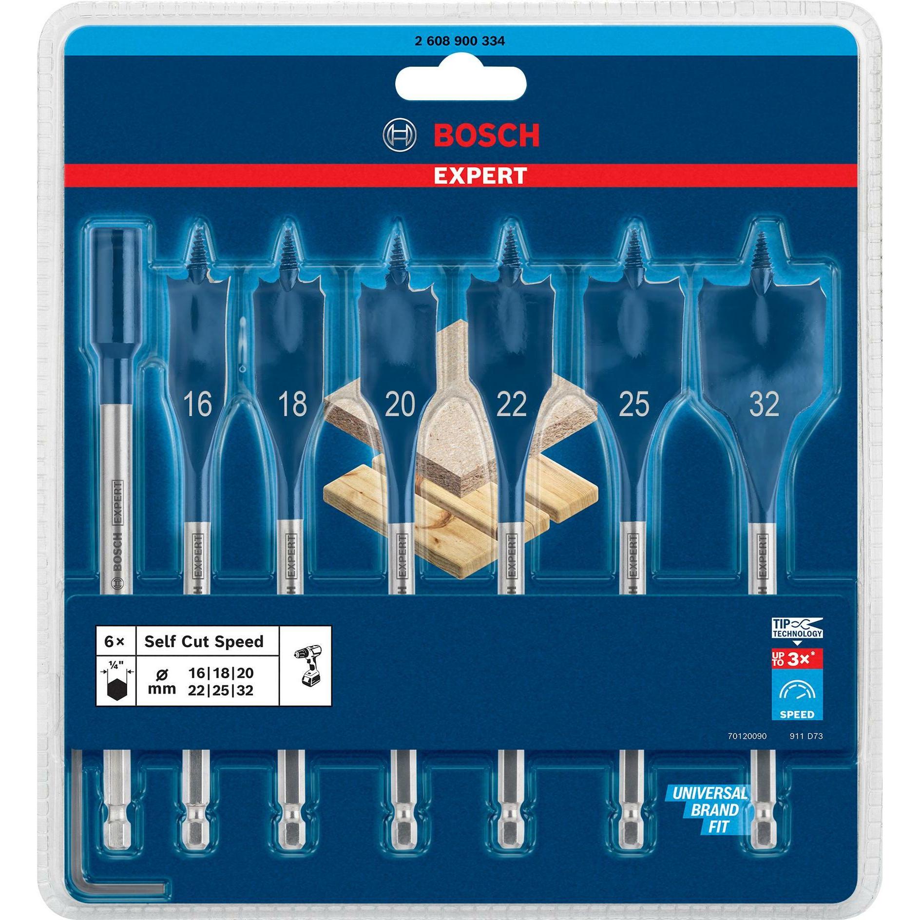 Thumbnail - Bosch Professional Zubehör, Bohrereinsatz, EXPERT Self Cut Speed Flachfräsbohrer-Set, 16/18/20/22/25/32 mm, 7-tlg. (16, ...