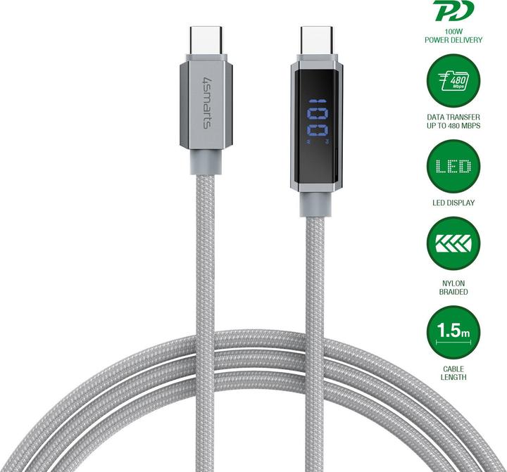 Image du produit 4smarts Kabel DigitCord (1.50 m, USB 2.0, 100 W)