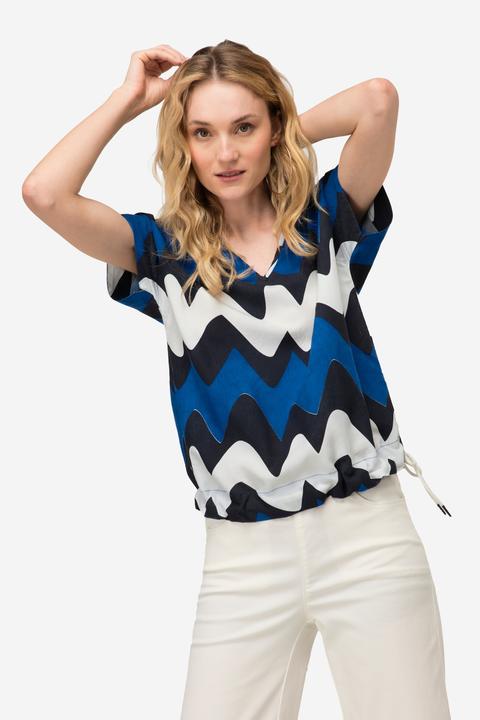 Produktbild Laurasøn Bluse, oversized, Zackenmuster, V-Ausschnitt, Halbarm (XL)