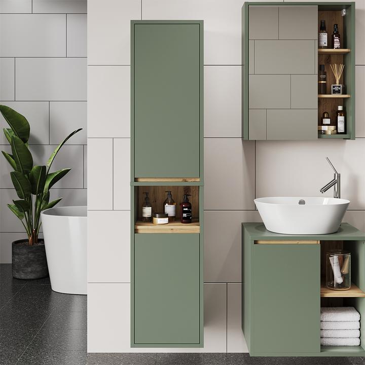 Actual product image Vicco Bathroom cabinet Viola, Green/Artisan, 38 x 170 cm with 2 doors
