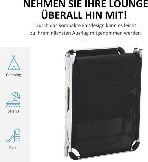 Image du produit Swisshandel24 Bain de soleil de jardin en aluminium Bain de soleil en tissu Relax réglable en 5 positions pliable (165 cm)