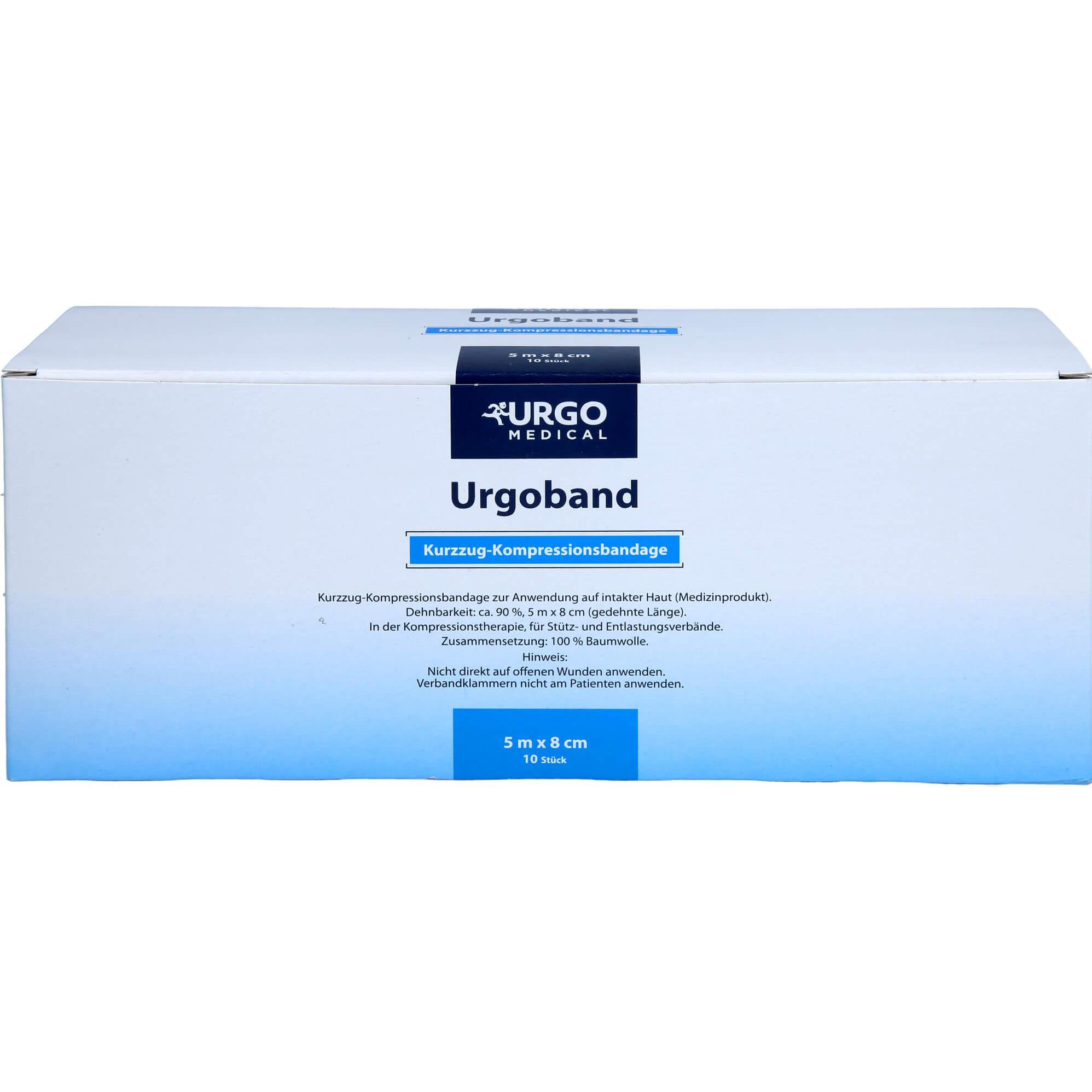 Urgo, Verbandsmaterial, Urgoband Kurzzugbinde 5mx8cm Ohne Cellophan, 10 St Bin