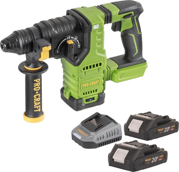Produktbild Procraft PHA30bb Akku Bohrhammer 20 V 2,8 J SDS plus Brushless + 2x Akku 2,0 Ah + Ladegerät (Bohrhammer)