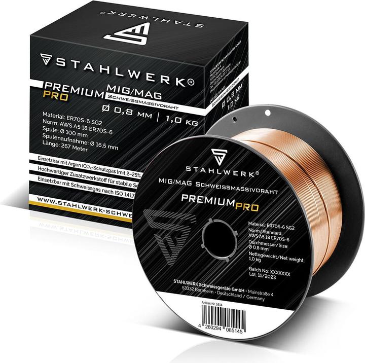 Image du produit Stahlwerk Fil de soudure MIG MAG Ø 0.8 mm ER70S-6 SG2 S100/D100 bobine de fil 1 kg