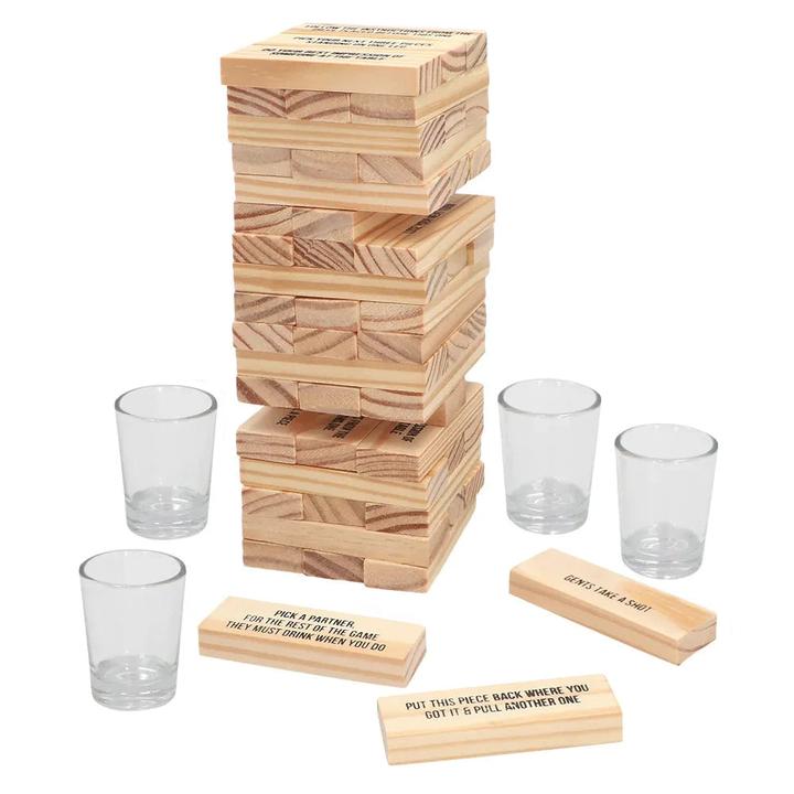 Image du produit Boland Trinkspiel Drinking Tower 4 Glas-Schnapsgläser, 54 Holzklötze