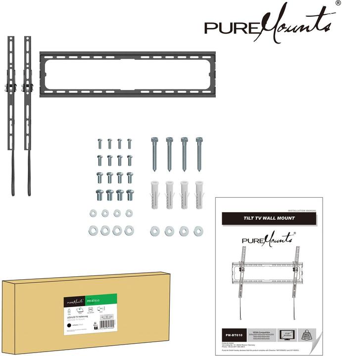 Image du produit PureMounts Wandhalterung PM-BT610 Schwarz (Mur, 45 kg, 37" - 80")