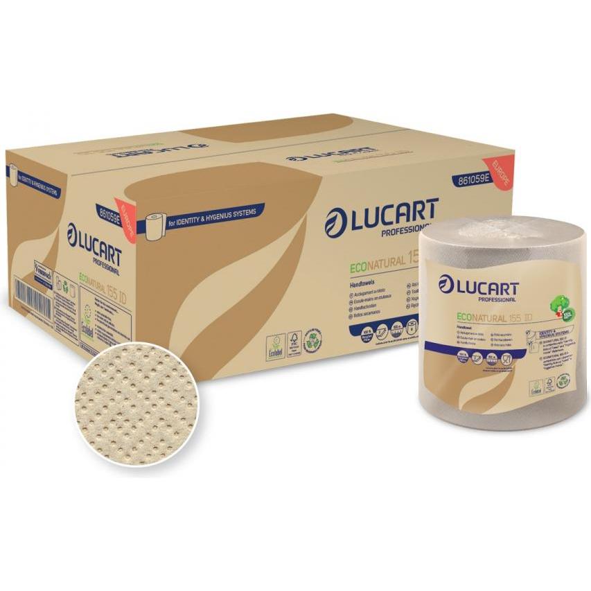 Thumbnail - Lucart Handtuchrollen EcoNatural 450 natur 20,8 cm x 155 m 6 Rollen/Paket, 2-lagig, unperforiert, Haushaltspapier, Braun