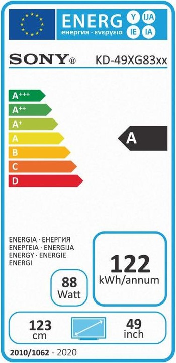Label énergétique Sony KD49XG8305 (49", LCD, 4K, 2019)