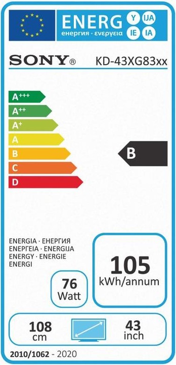 Label énergétique Sony KD43XG8305 (43", LCD, 4K, 2019)