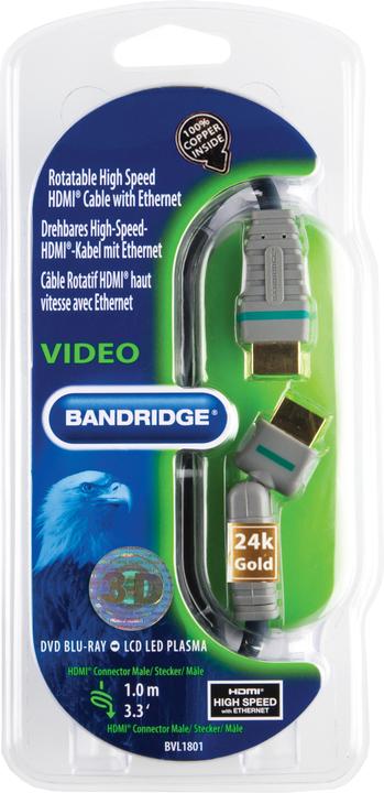 Actual product image Bandridge BLUE High-Speed HDMI cable - Rotatable (1 m, HDMI)