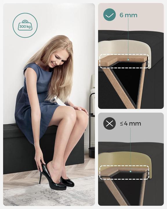 Produktbild Songmics Sitzbank Sitztruhe Stauraum Klappbar Stabil Wohnzimmer Tintenschwarz (110 cm)
