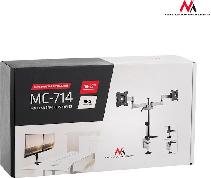 Produktbild Maclean MC-714 - VESA Monitor-/TV-Halter, 13-27", silber, 2x 8 kg (Tisch, 27.01")