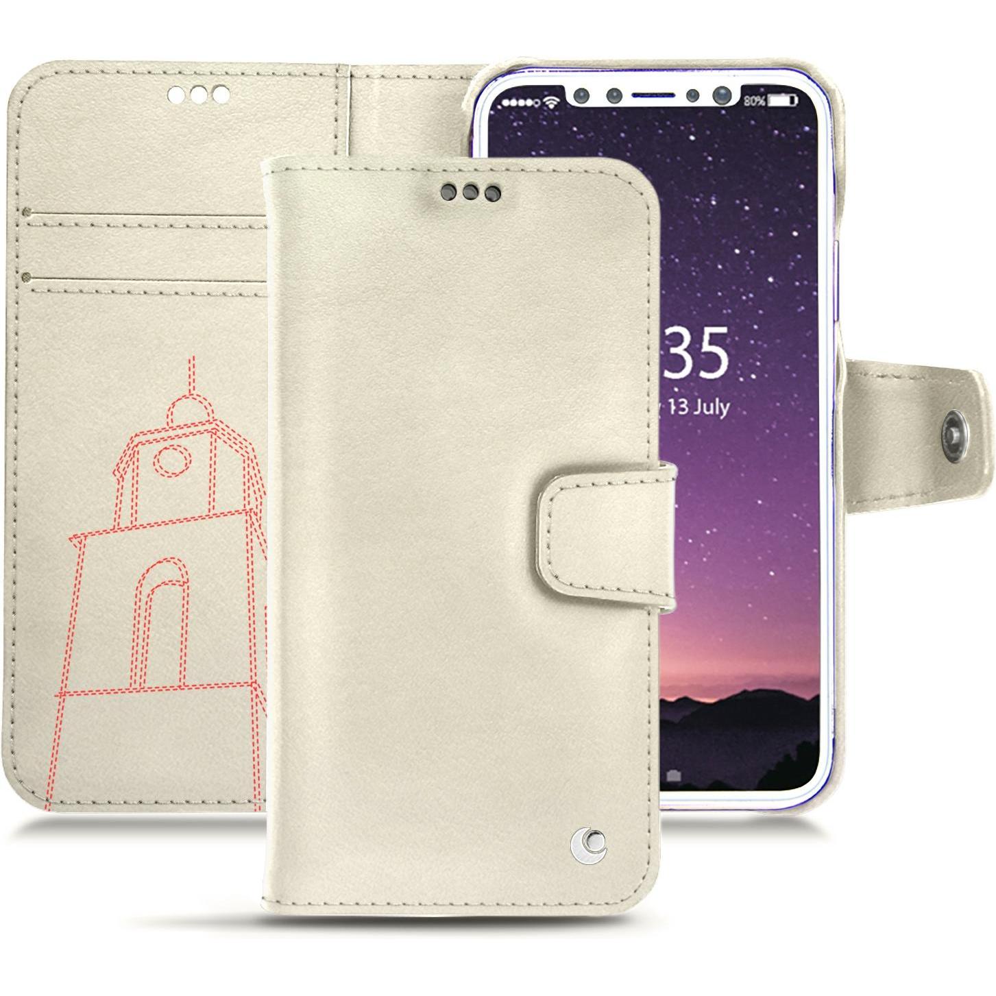 Noreve Lederschutzhülle Wallet (Apple iPhone X), Smartphone Hülle, Weiss