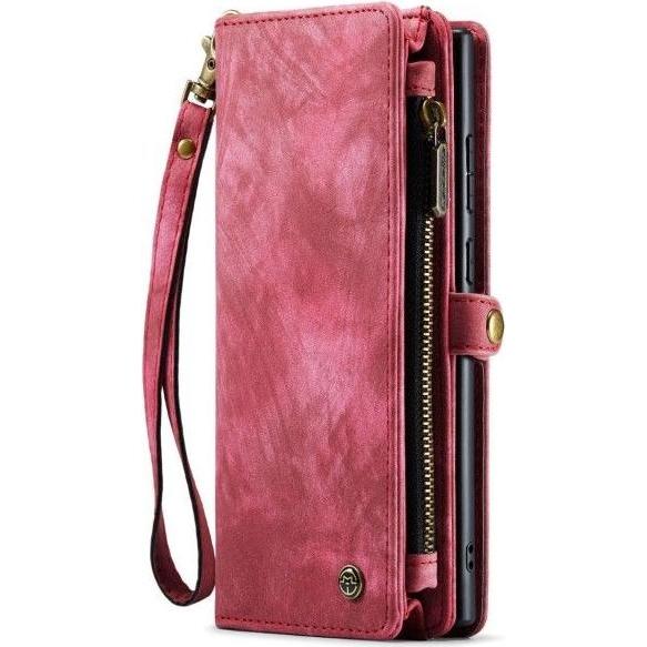 Caseme Leder Portemonnaie mit Plastik Hülle (Samsung Galaxy Note 20 Ultra), Smartphone Hülle, Rot