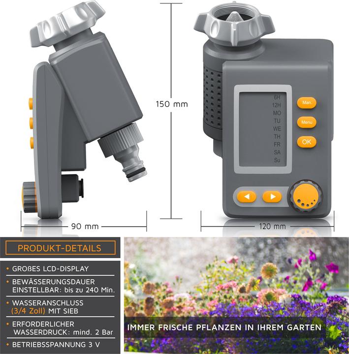 Actual product image Brandson Irrigation computer, water timer, irrigation timer, display, digital irrigation controller (Irrigation computer)