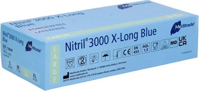 Produktbild Meditrade Nitrilhandschuhe 3000 X-Long blau puderfrei unsteril (L)
