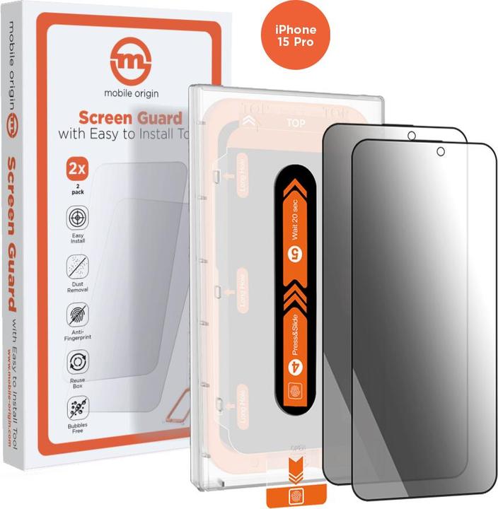 Actual product image Mobile Origin Privacy Screenwith easy applicator, 2 pack (2 pcs., Apple iPhone 15 Pro)