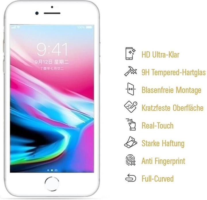 Produktbild Protectorking 3x echtes Tempered 9H Panzerhartglas 3D KLAR (3 Stk., Apple iPhone 8)