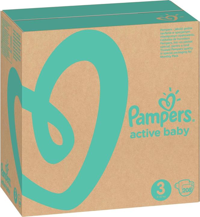 Image du produit Pampers Diapos Active Baby taille 3, 6-10kg, 208pcs (Taille 3, Pack mensuel, 208 pièce(s))