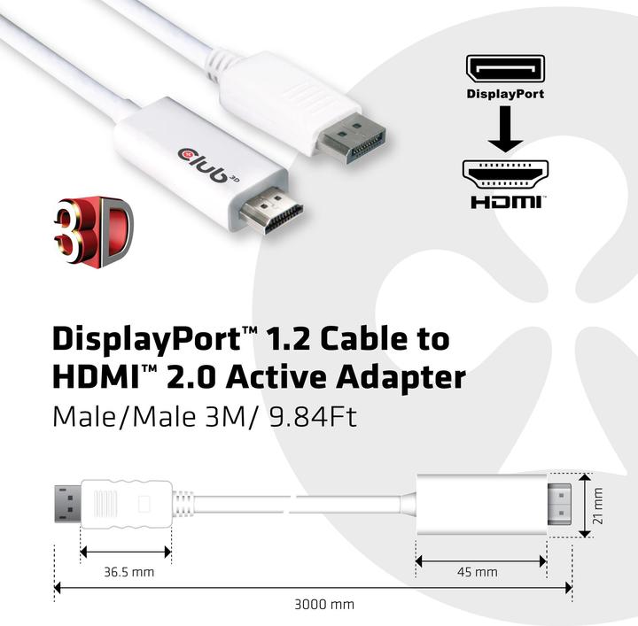 Immagine prodotto Club 3D DisplayPort — HDMI (Typ A) (3 m, DisplayPort, HDMI, 2.0)