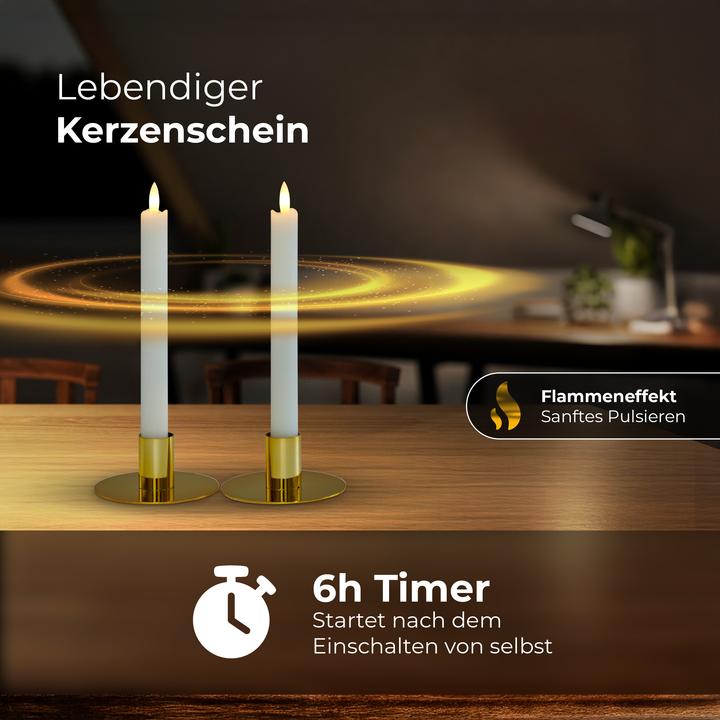 Produktbild Novaliv 4x Stabkerze LED Moving Flame Wax - Echtes Wachs Weiß - Indoor - 20cm Höhe für 2,2cm Durchmesser (4 x)