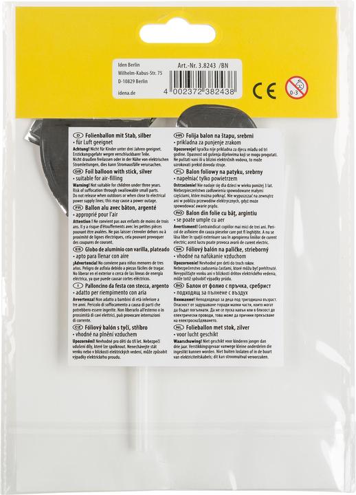 Produktbild Idena Folienballon Zahl 8 am Stab 13cm silber
