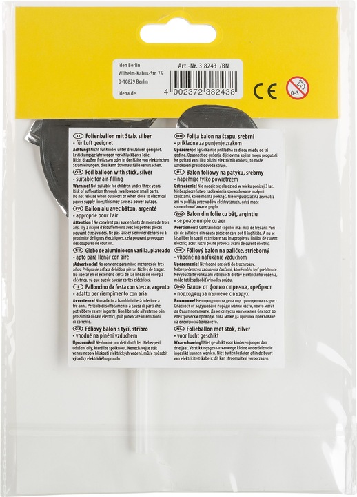 Actual product image Idena Foil Balloon Number 8 on Stick 13cm silver