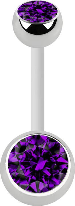 Produktbild Star Piercing Banane weiss mit zwei Kugeln silber Kristall violett (ohne Messing, Chirurgenstahl 316L, Kunststoff)