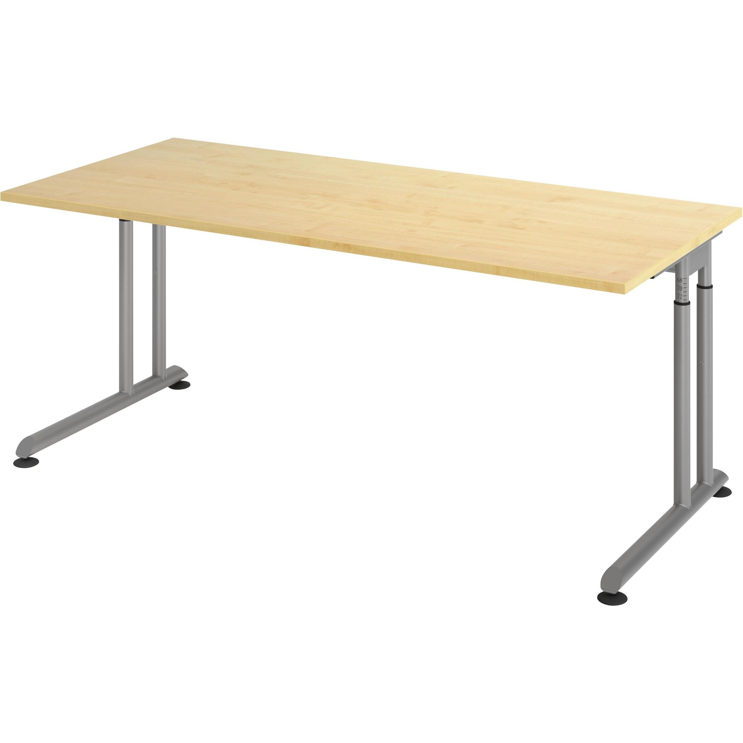 Escritorio, Schreibtisch, Schreibtisch C-Fuss 180x80cm Ahorn/Silber (180 x 80 cm)