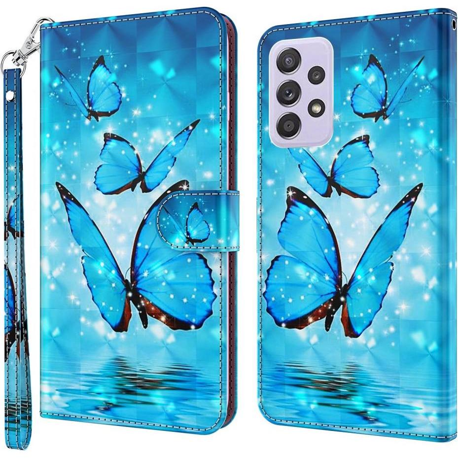 Cover-Discount Galaxy A33 5G - Etui Glitzer Effekt Schmetterling blau (Samsung Galaxy A33 5G), Smartphone Hülle, Blau