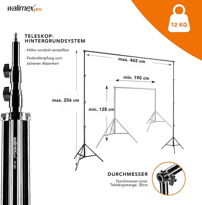 Produktbild Walimex Teleskop XXL Hintergrundsystem, 1.9-4.65m (465 cm, 400 cm)