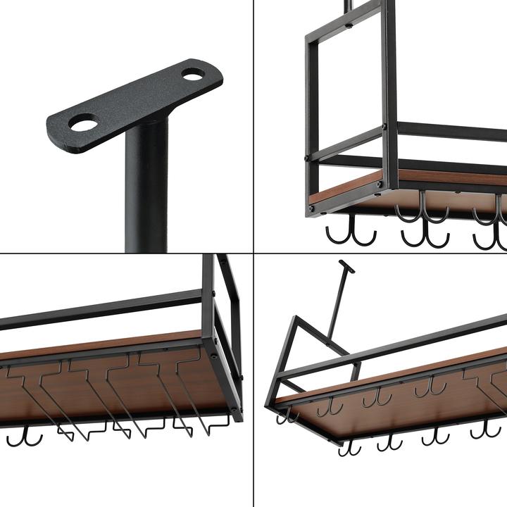 Actual product image En.Casa Weinregal mit Glashalterung Borejle 100x30x65 cm Schwarz/Walnussoptik