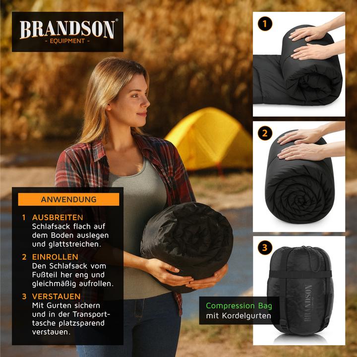 Actual product image Brandson Mumien-Schlafsack, Outdoor, Winterschlafsack bis -18°C, 2 Kordelzüge für Gesicht und Hals, schwarz (220 cm)