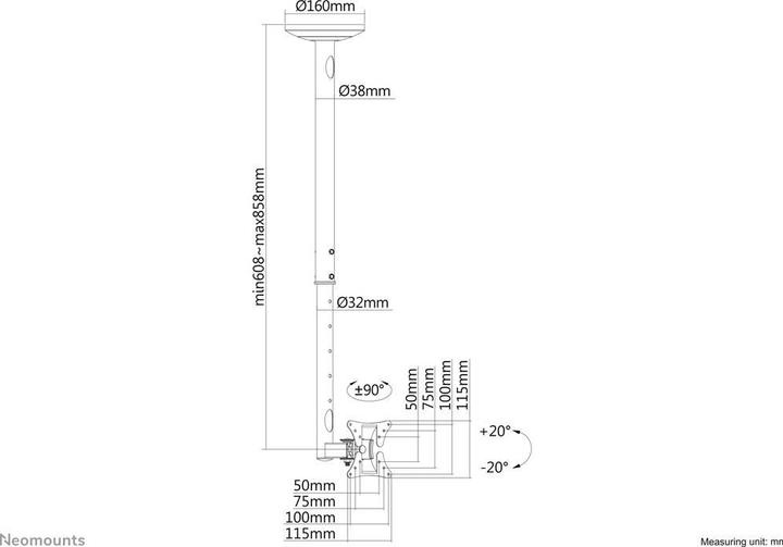 Produktbild Neomounts FPMA-C050Silver (Decke, 30", 20 kg)
