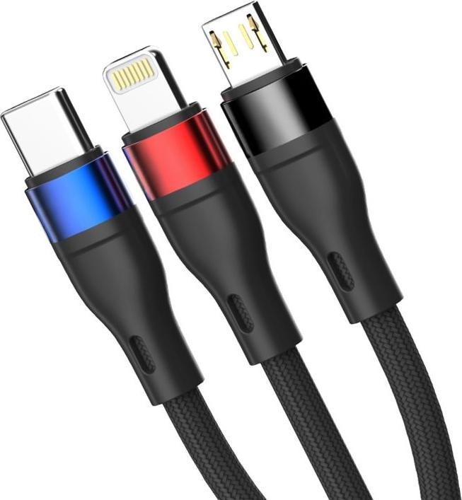 Image du produit 3MK - Data Cable Hyper N-Series 3in1 - USB to Type-C, Lightning, Micro, 18W, 9V/2A, 1.2m - Black (1.20 m, USB 2.0, 18 W)